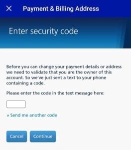 Screenshot of O2 app asking for additional authentication