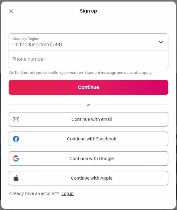 Sign up with airbnb screenshot - multiple Identity Providers