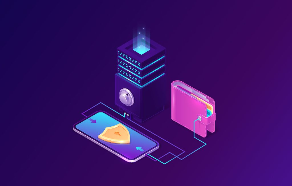 Smart payment wallet isometric